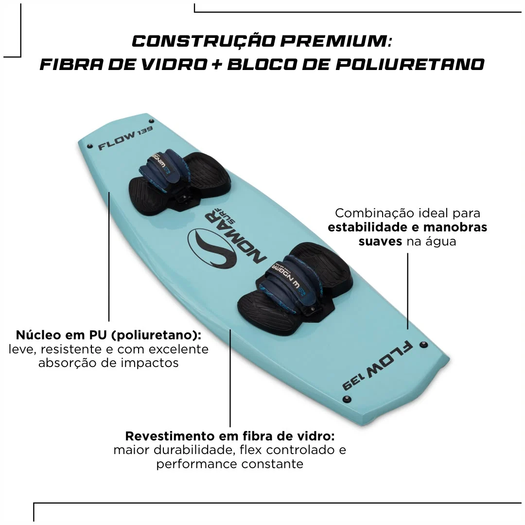 Prancha de Wakeboard Nomar Surf Flow 139cm para Iniciante com Pads - Azul - Imagem 3