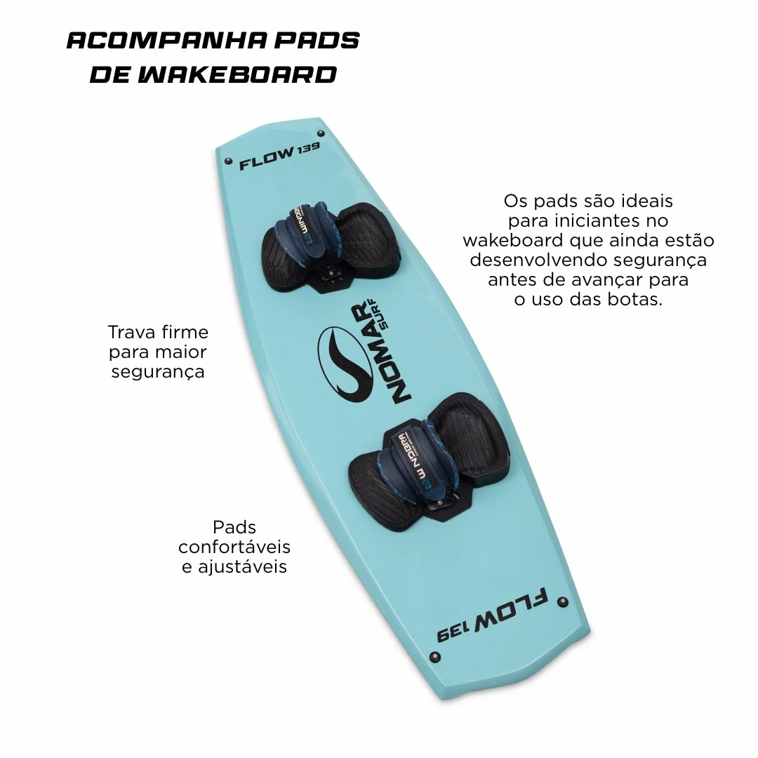 Prancha de Wakeboard Nomar Surf Flow 139cm para Iniciante com Pads - Azul - Imagem 4
