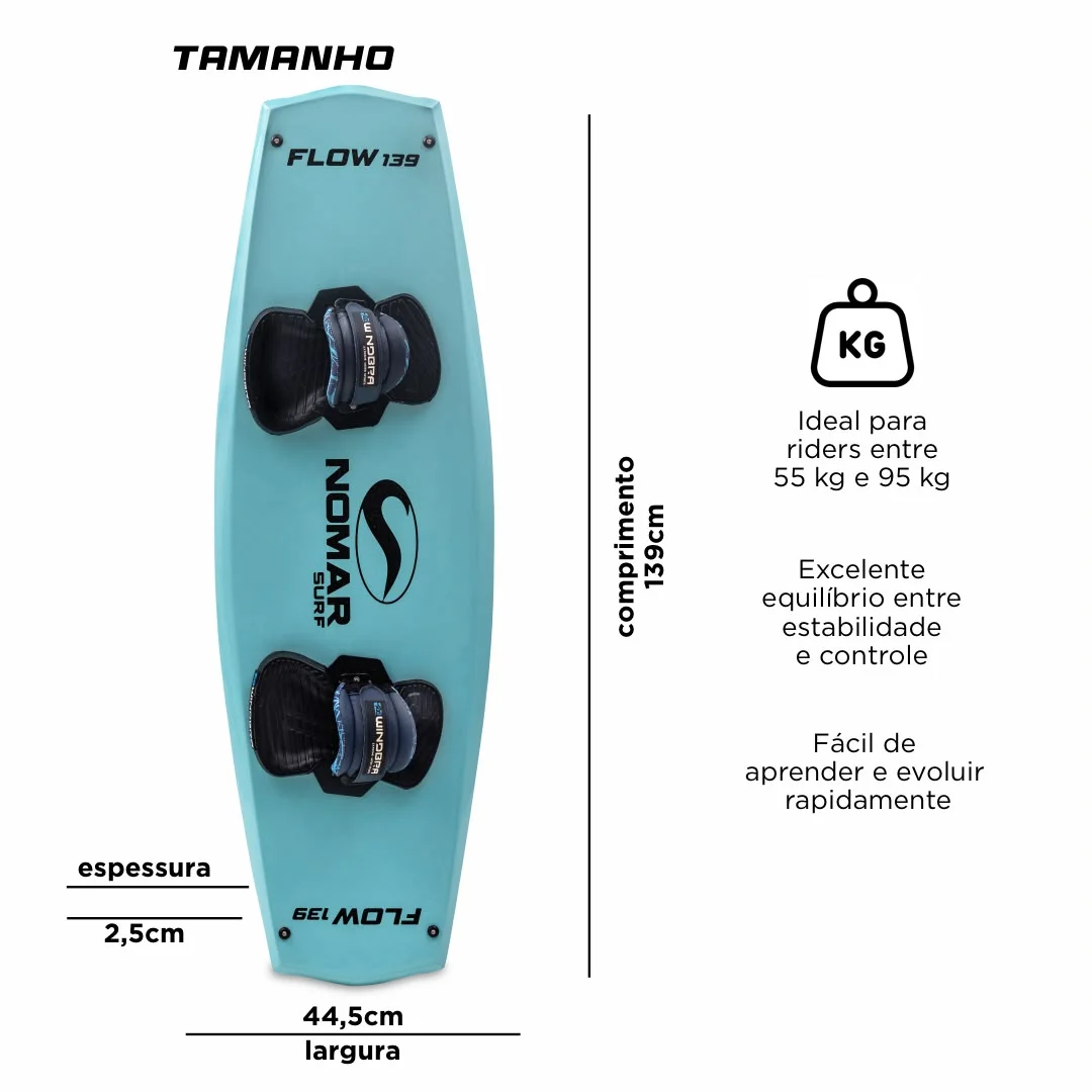 Prancha de Wakeboard Nomar Surf Flow 139cm para Iniciante com Pads - Azul - Imagem 2